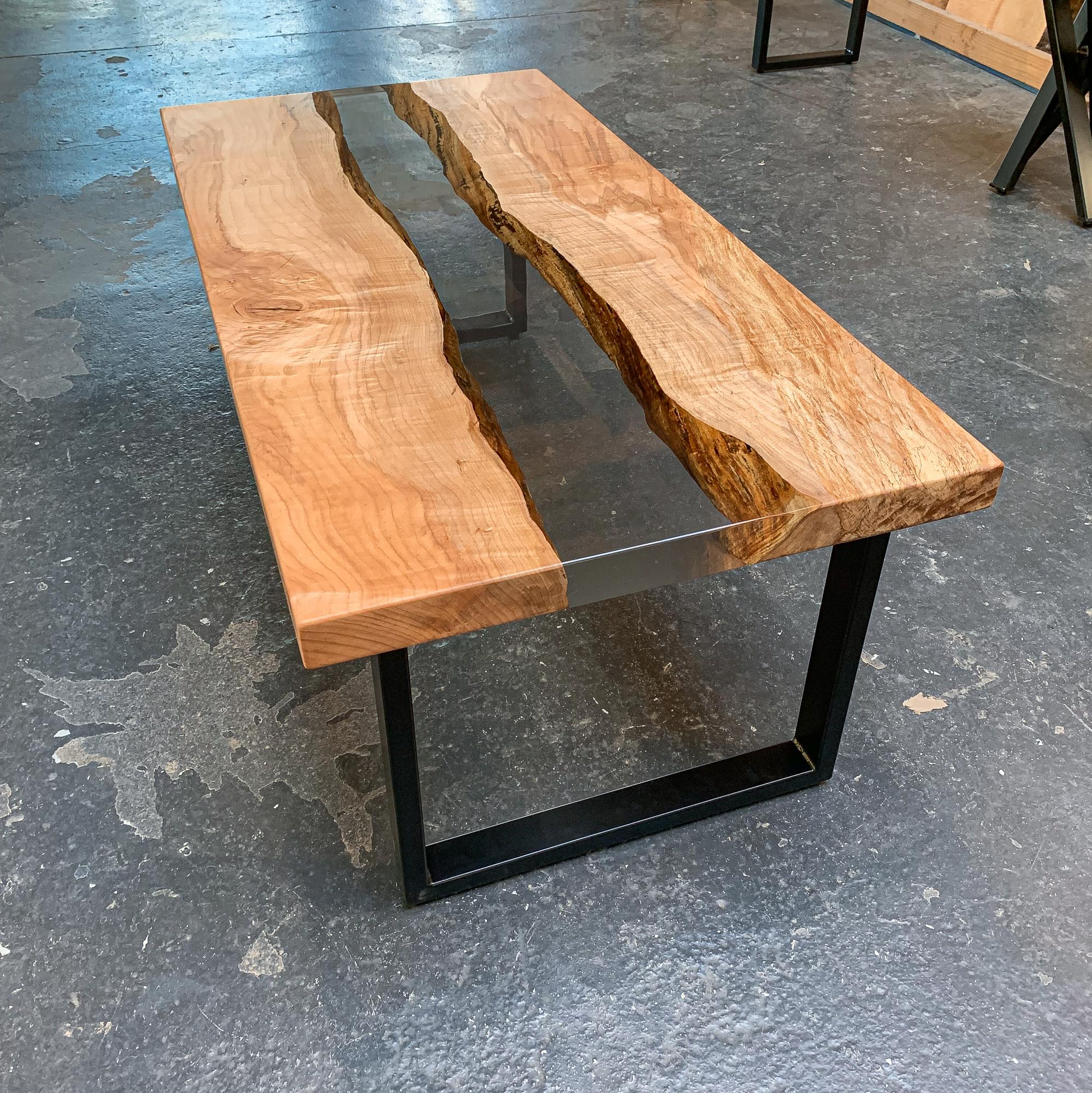 Maple Transparent Resin River Coffee Table Untreated Art